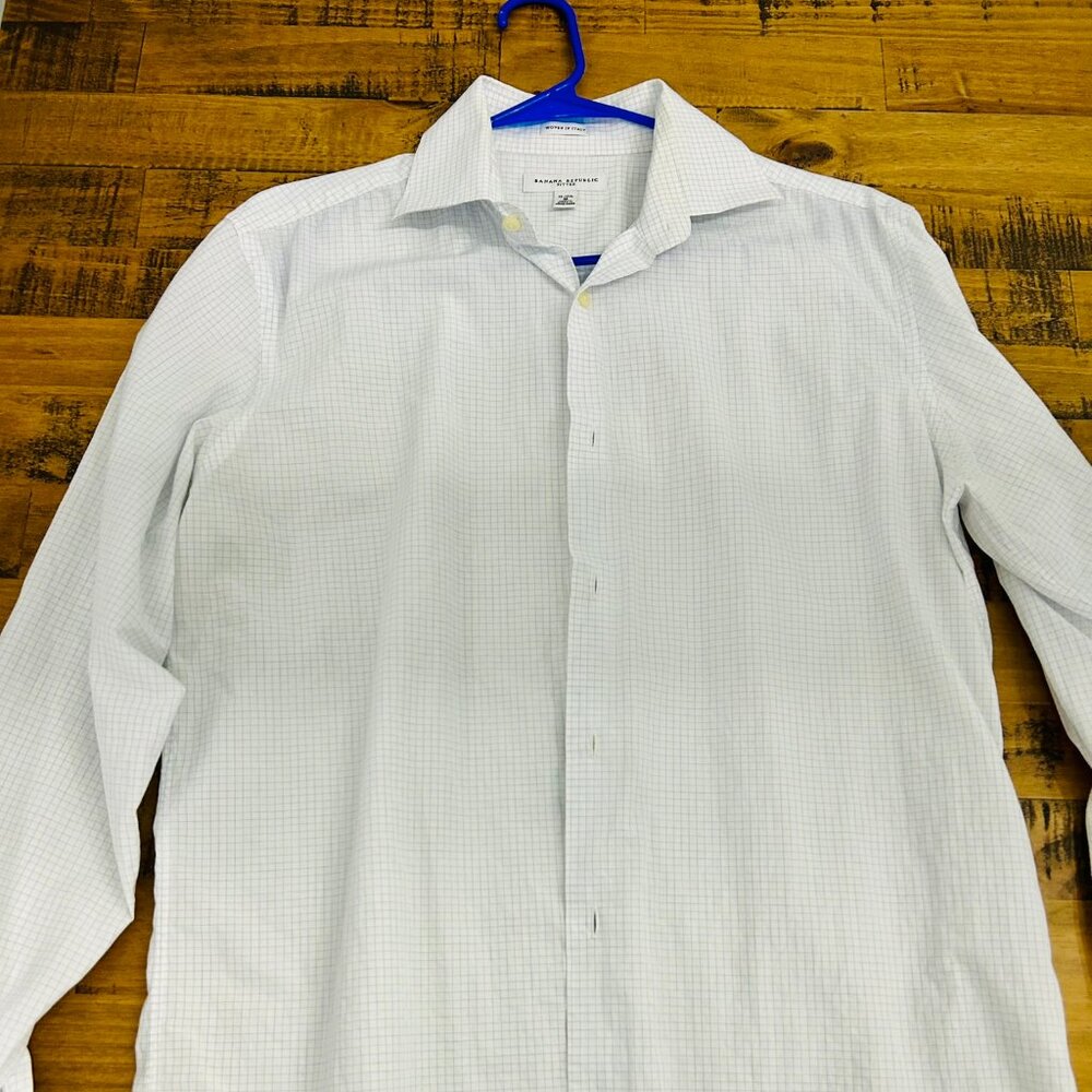 Dress Shirt, Banana Republic, Blue Checkered Pattern